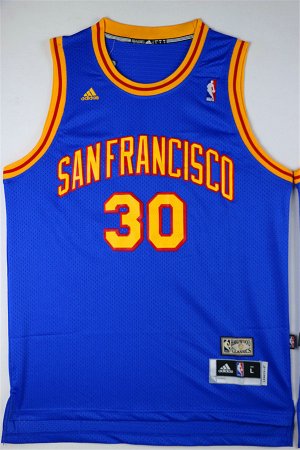 Maillot De Basket Golden State Warriors Stephen Curry 30 Engrener Retro San Francisco Edition Bleu
